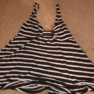 brown and white striped tank with bow made of top